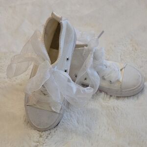 Converse Look A Like White Sneakers with Sheer Ribbon Laces